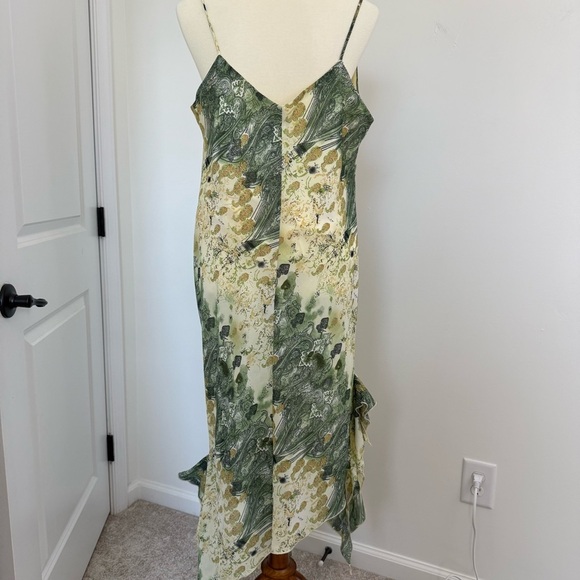 Y2K Abstract Print Asymmetrical Fairy Dress Ruffled Whimsical Green Yellow - Picture 5 of 8